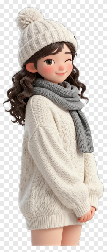 Cartoon Girl Winking In A Winter Sweater PNG