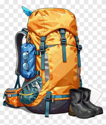 Colorful Hiking Backpack With Boots PNG