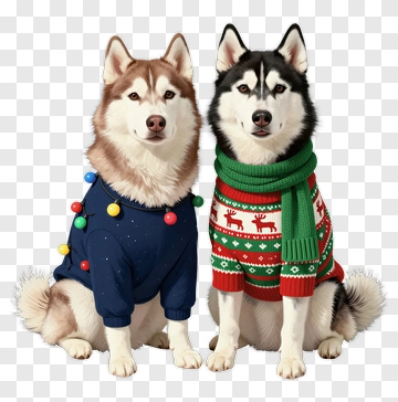 Husky Dogs In Christmas Sweaters PNG