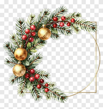 Christmas Wreath With Ornaments And Berries PNG