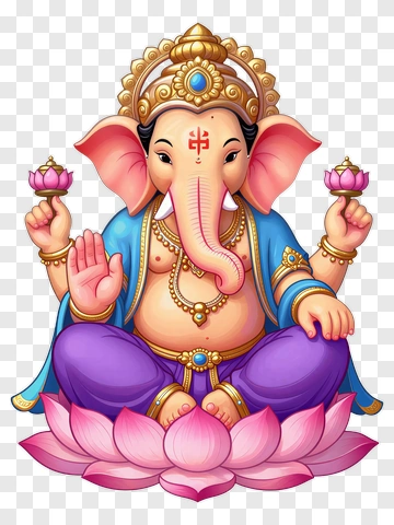 Cartoon Ganesha Sitting On A Lotus Flower PNG