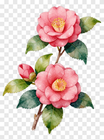 Watercolor Pink Camellia Flowers PNG