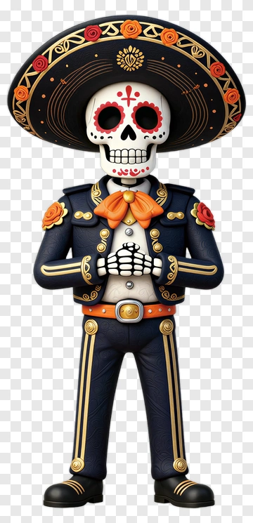 Cartoon Skeleton Mariachi Figure PNG