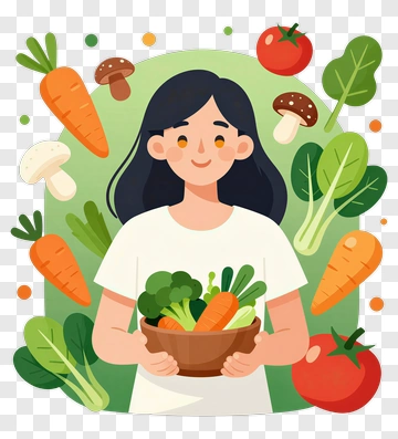 Cartoon Woman Holding A Bowl Of Vegetables PNG