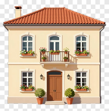 Colorful House With Flower Pots PNG