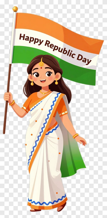 Girl Celebrating Republic Day With Flag PNG