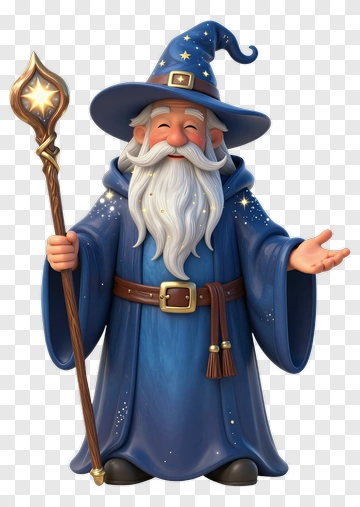 Cartoon Wizard Holding A Staff PNG