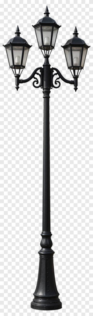 Black Street Lamp With Three Lanterns PNG