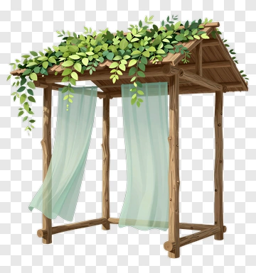 Wooden Gazebo With Greenery PNG