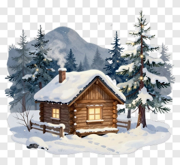 Snowy Cabin In A Winter Landscape PNG