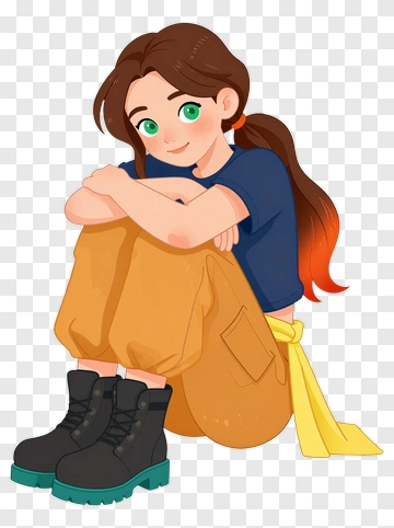 Cartoon Girl Sitting With Boots PNG
