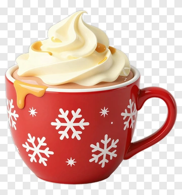 Red Mug With Whipped Cream And Caramel Drizzle PNG