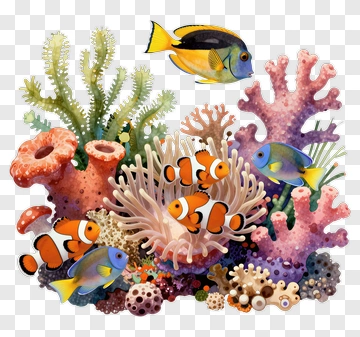 Colorful Coral Reef With Tropical Fish PNG