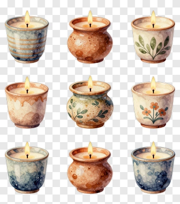 Decorative Candle Pots With Flames PNG