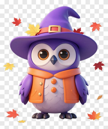 Cartoon Owl Wearing A Purple Hat PNG