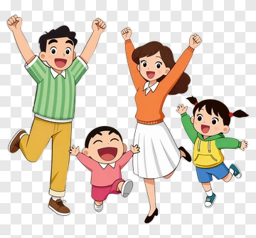 Happy Cartoon Family Jumping Together PNG