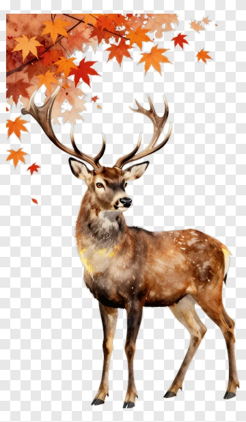 Realistic Deer Among Fall Leaves PNG
