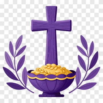 Purple Cross With Bowl Of Gold Coins PNG