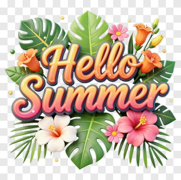 Hello Summer Floral Design PNG
