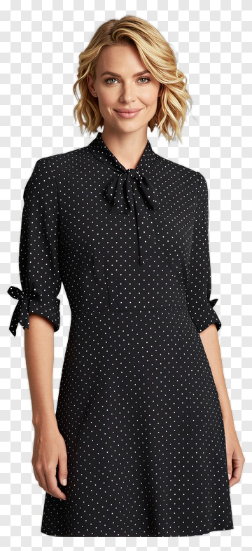 Woman In A Black Polka Dot Dress PNG
