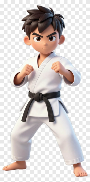 Cartoon Karate Kid In A Fighting Stance PNG