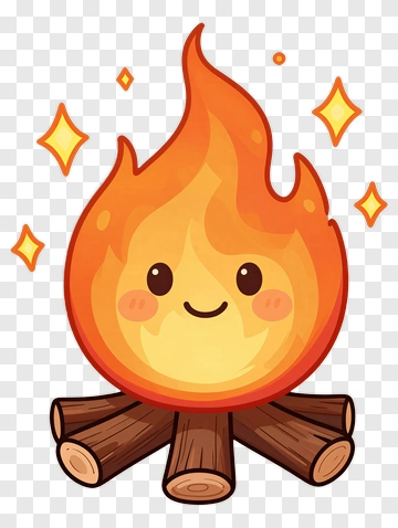 Cartoon Fire With Smiling Face PNG