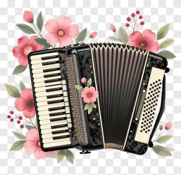 Accordion Surrounded By Floral Decorations PNG