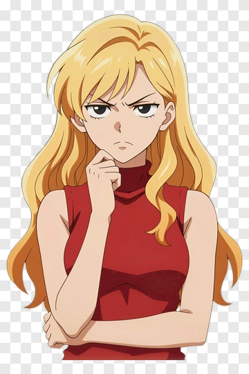 Anime Woman Thinking With A Serious Expression PNG