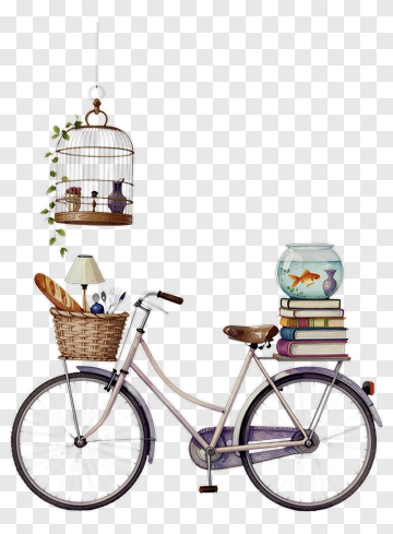 Bicycle With Books And Fish Bowl PNG