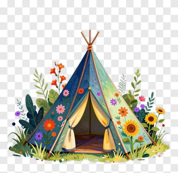 Colorful Tent Surrounded By Flowers PNG