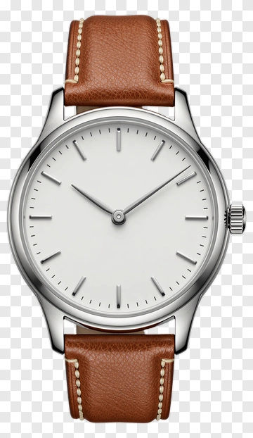 Silver Watch With Brown Leather Strap PNG