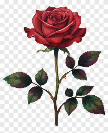 Red Rose With Green Leaves PNG