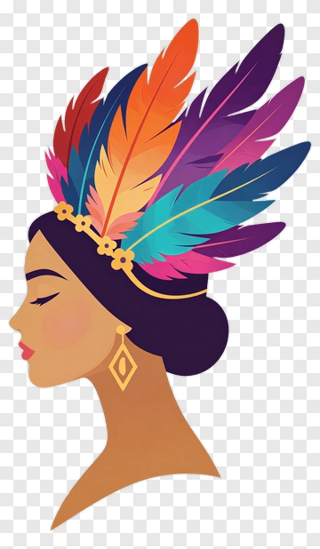 Woman With Colorful Feather Headdress PNG