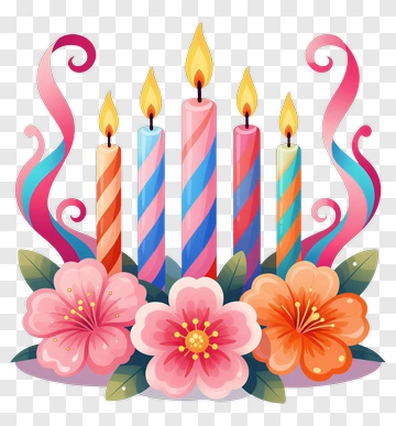 Colorful Birthday Cake Candles With Flowers PNG