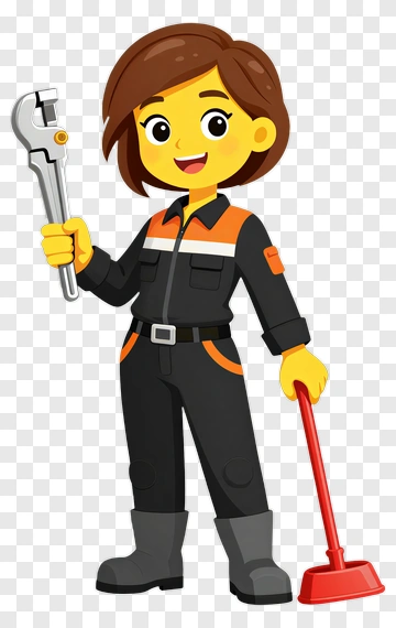 Cartoon Plumber Holding A Wrench And Plunger PNG