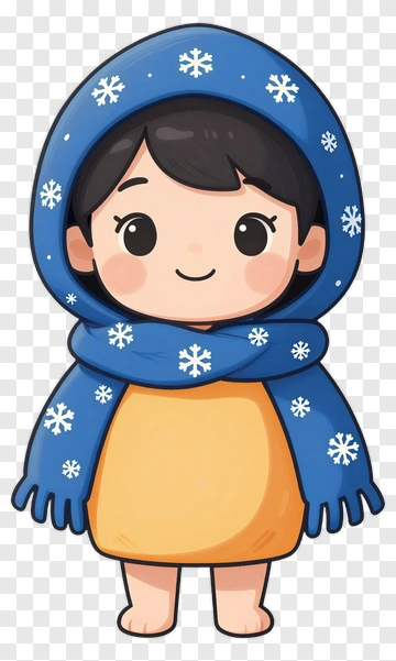 Cartoon Child Wearing A Blue Snowflake Scarf PNG