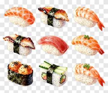 Sushi Assortment With Various Types PNG