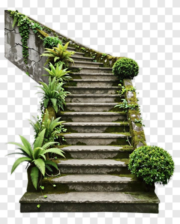 Stone Staircase Surrounded By Greenery PNG