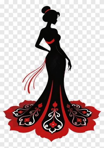Elegant Silhouette Of A Woman In A Red And Black Dress PNG