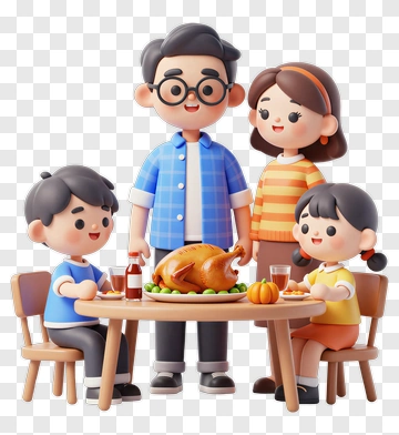 Cartoon Family Celebrating Thanksgiving Dinner PNG
