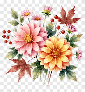 Colorful Floral Bouquet With Pink And Orange Flowers PNG