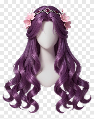 Purple Hair With Floral Headband PNG