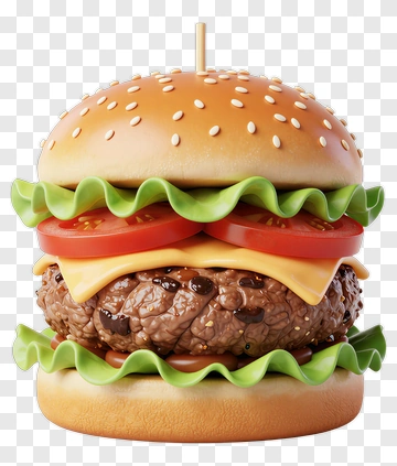 3D Hamburger With Lettuce And Tomato PNG
