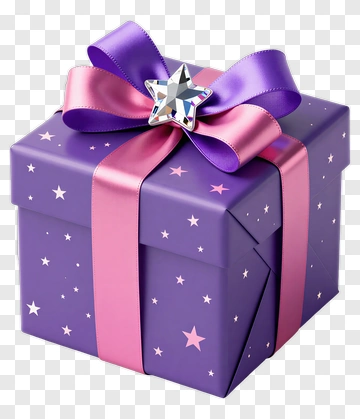 Purple Gift Box With Stars And Ribbon PNG