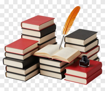 Stack Of Books With Quill And Ink PNG
