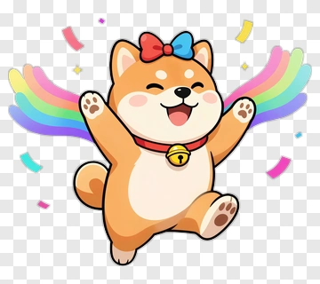Cartoon Shiba Inu Dog With Rainbow Streamers PNG
