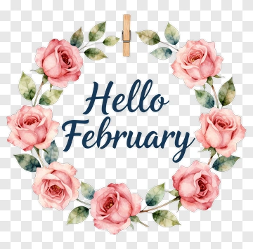 Floral Wreath With Hello February Text PNG