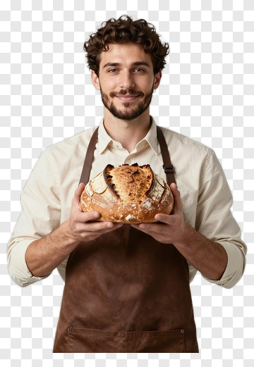 Baker Holding A Freshly Baked Bread Loaf PNG