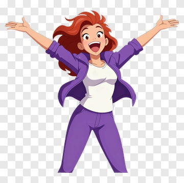 Cartoon Woman Smiling With Outstretched Arms PNG