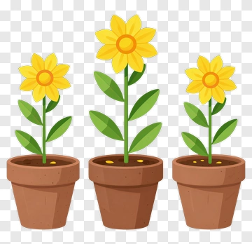 Three Potted Yellow Flowers PNG